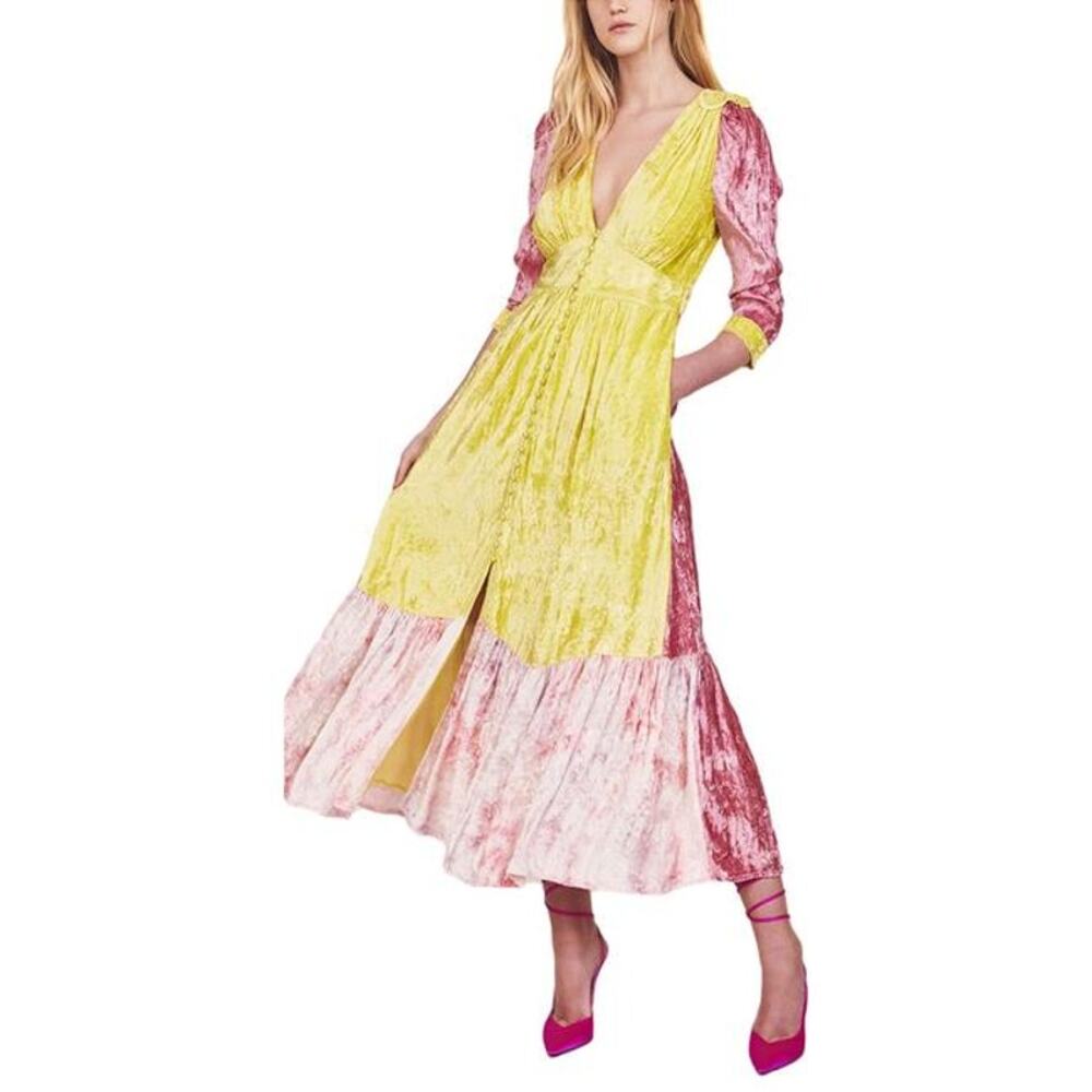 LoveShackFancy Avalon Color-Blocked Velvet Dress